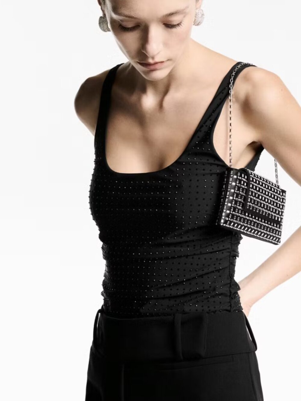 Mango Black Rhinestone Gathered Bodysuit NWT Size Small